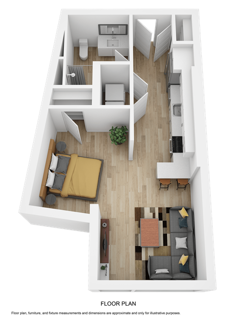 a floor plan of a room with a bedroom and a living room